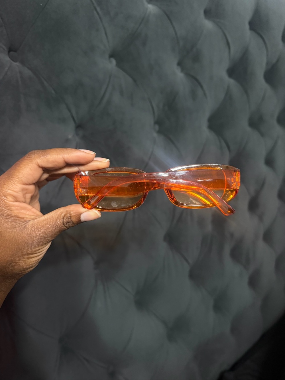 Translucent Orange Rectangular Sunglasses - Picture 4 of 5